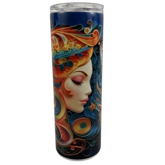 Skinny Tumbler 20oz Pretty Lady 3D Whimsical Colorful Quilling Stainless-Steel - Picture 4 of 8